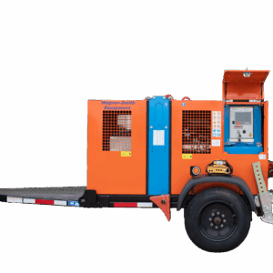 TEMA 104R5 Underground Hydraulic Puller – compact, trailer-mounted cable pulling machine with 11,000 lbs hydraulic force, touchscreen controls, and smart safety features for underground utility installations.